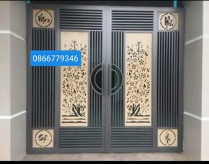 Cổng inox sơn tĩnh điện 2 cánh mẫu 14